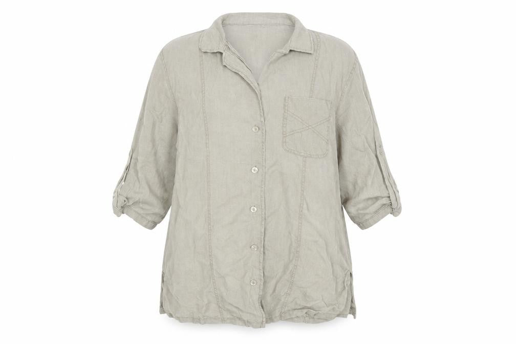 Front view of Sempre Piu Beige Linen Button-Up Women's, size 18