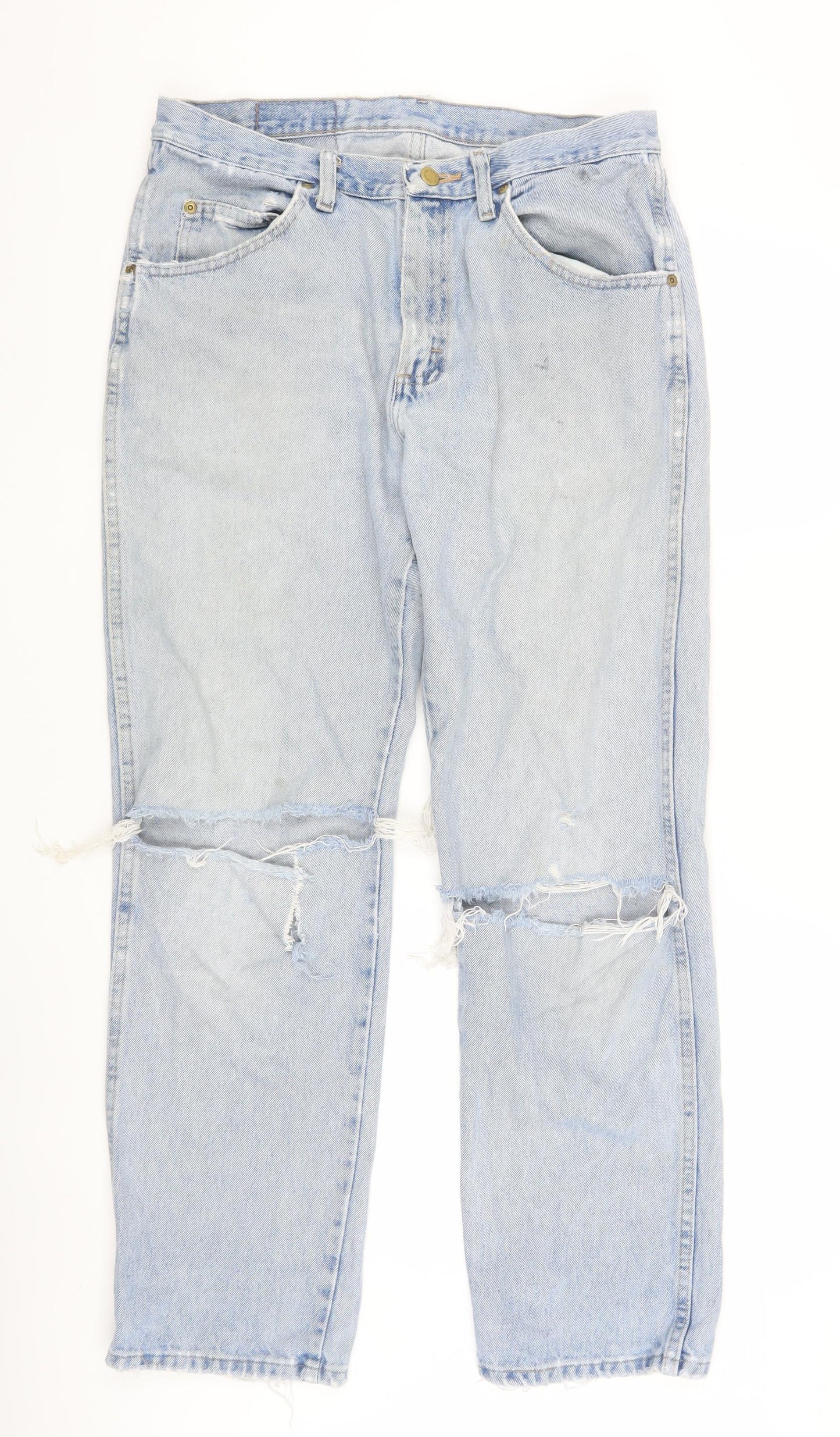 Wrangler Men's Blue Distressed Straight Jeans, 33 Waist
