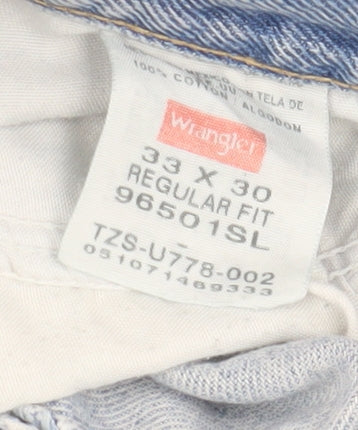 Wrangler Men's Blue Distressed Straight Jeans, 33 Waist
