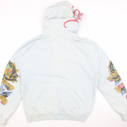 Ed Hardy Men's Grey Full Zip Hoodie, Size M, Tattoo Style