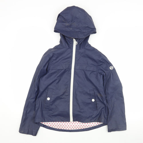 Michael Kors Girls Blue Rain Coat Age 10-11 Hooded Zip Jacket