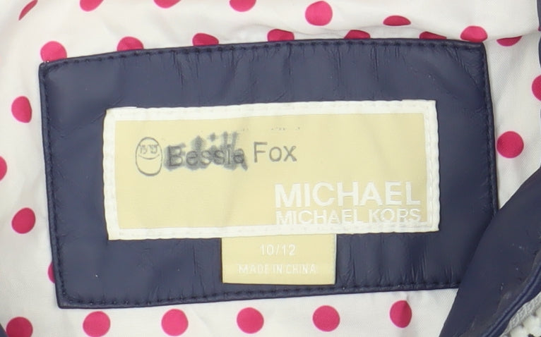 Michael Kors Girls Blue Rain Coat Age 10-11 Hooded Zip Jacket