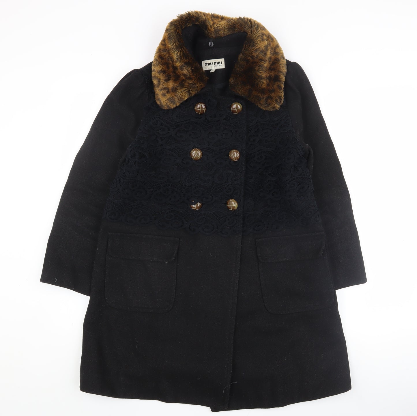 Miu Miu Women's Black Wool Pea Coat L