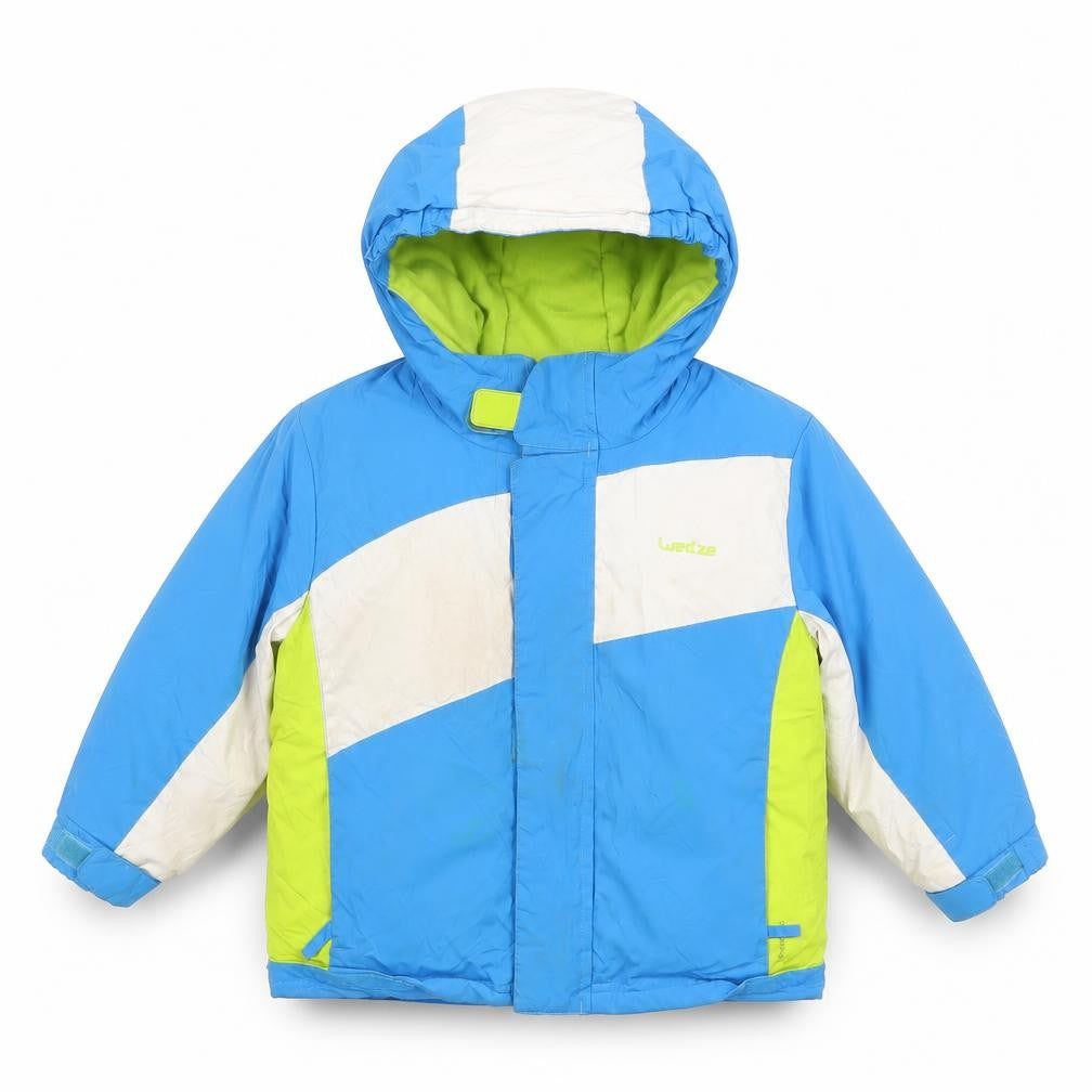 Front view of Wedze boys’ blue puffer jacket 2-3 years hooded insulated