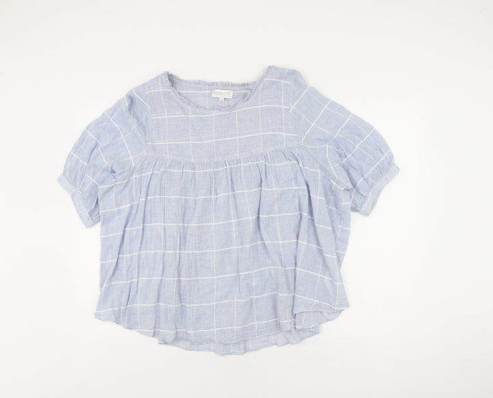 Apricot Women's Blue Check Blouse M Round Neck Casual
