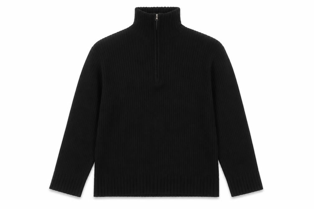 Front view of H&M unisex black s jumper with high neck