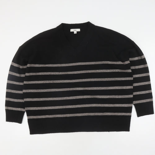 Marks and Spencer Women's Black Striped XL Pullover Jumper