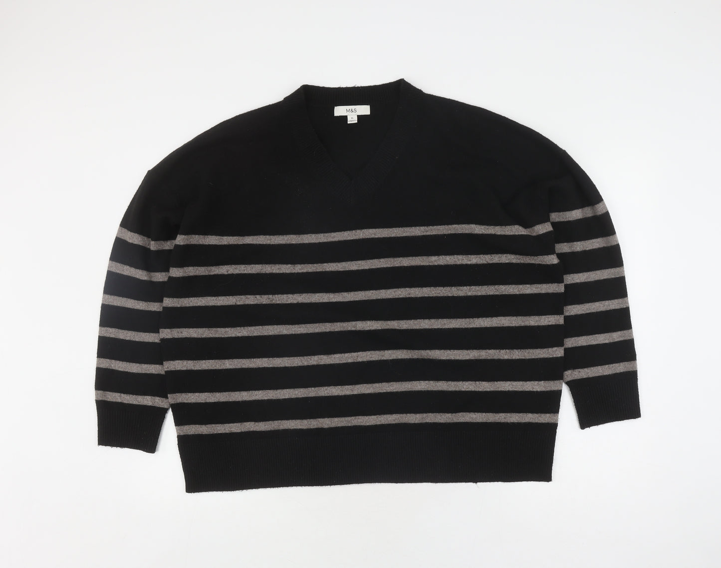 Marks and Spencer Women's Black Striped XL Pullover Jumper