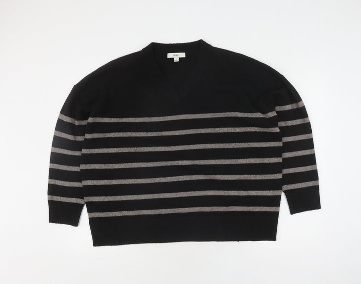 Marks and Spencer Women's Black Striped XL Pullover Jumper