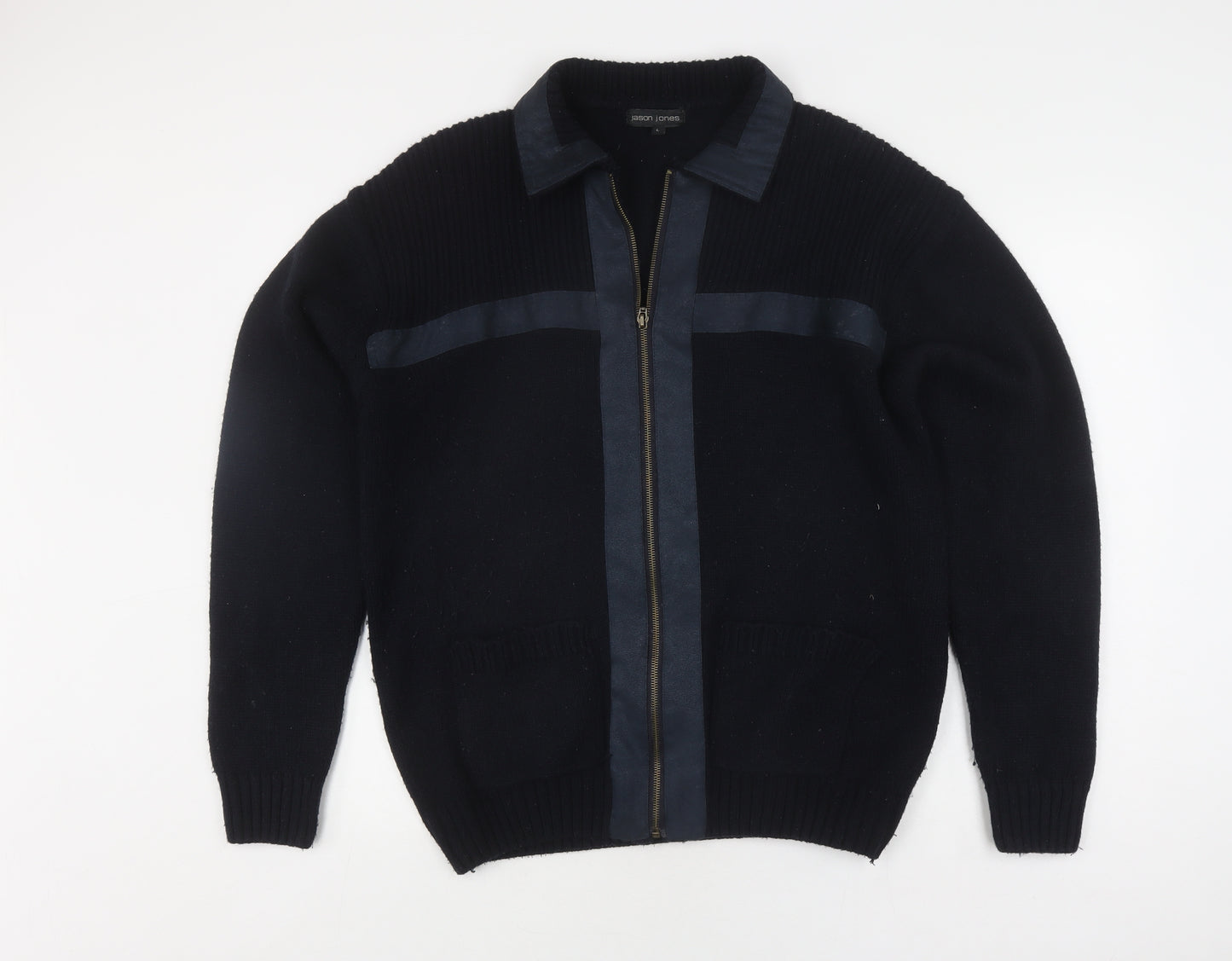 Jason Jones Men's Black Wool Zip-Up Jacket, Size L