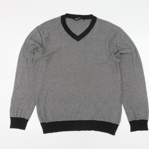 Dissident Men's M Striped V-Neck Cotton Jumper