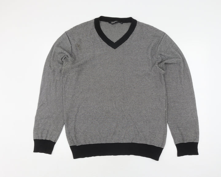 Dissident Men's M Striped V-Neck Cotton Jumper