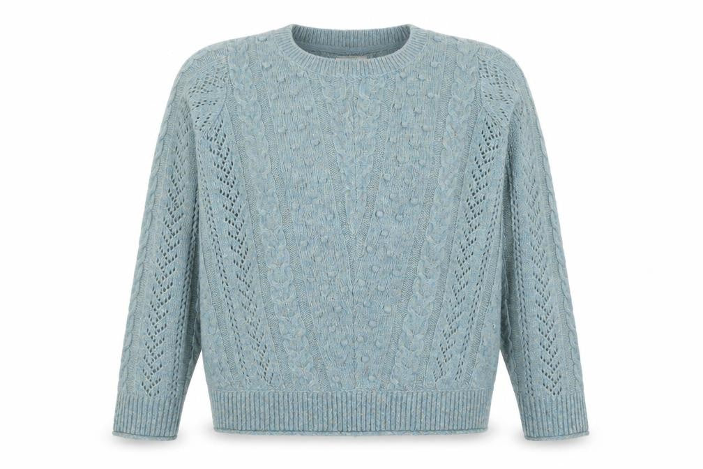 Front view of FatFace Women's Blue Cable-Knit Jumper, size 8