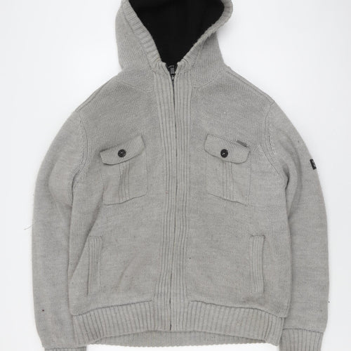 Dissident Men's Grey Hooded Knit Jacket XL