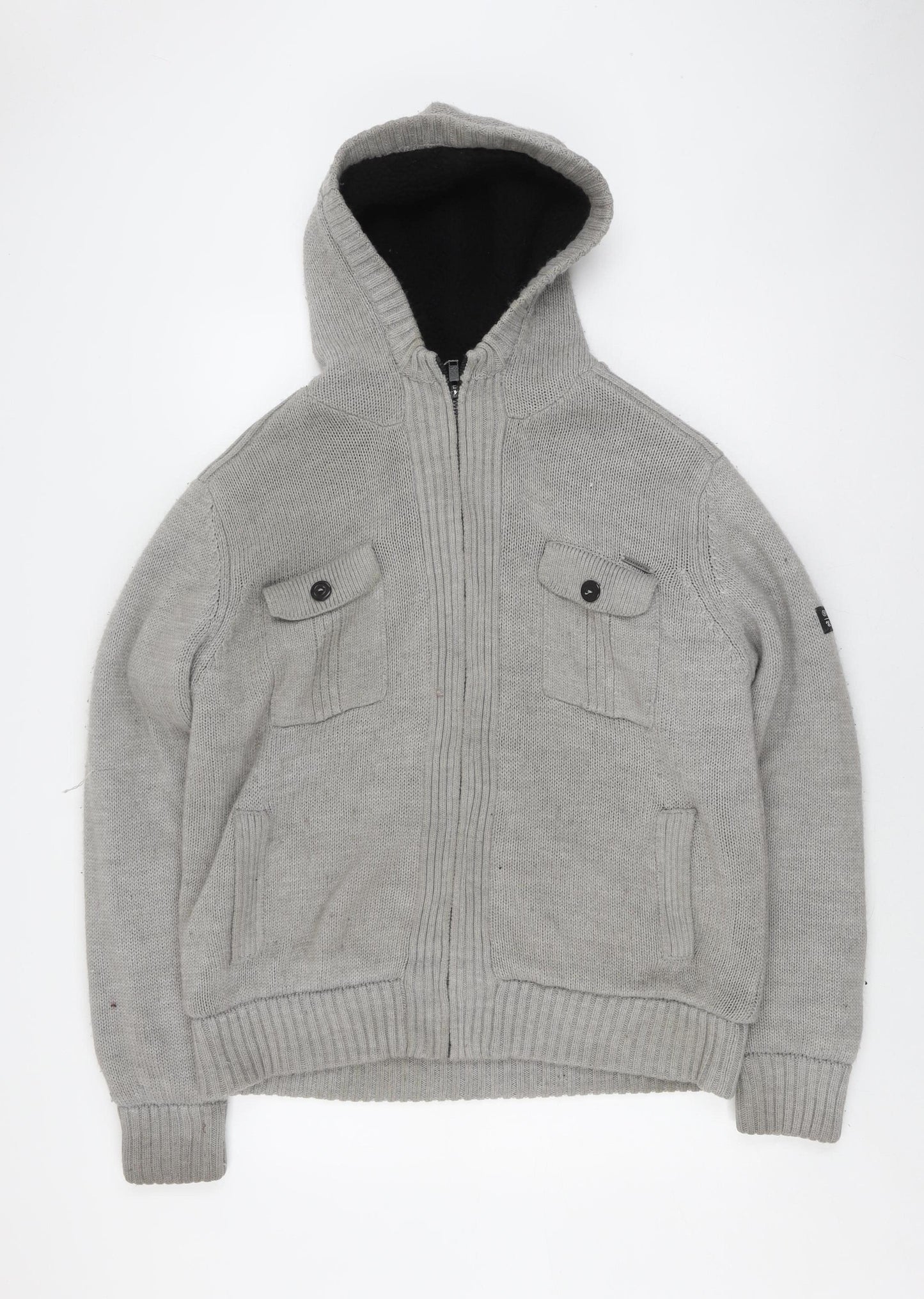 Dissident Men's Grey Hooded Knit Jacket XL