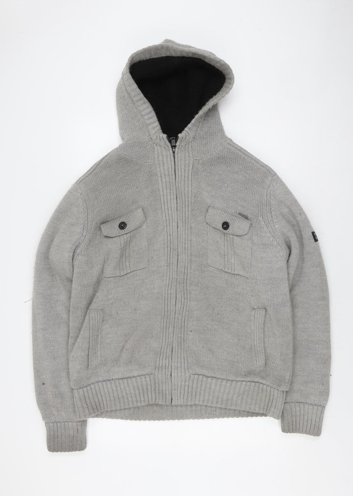 Dissident Men's Grey Hooded Knit Jacket XL