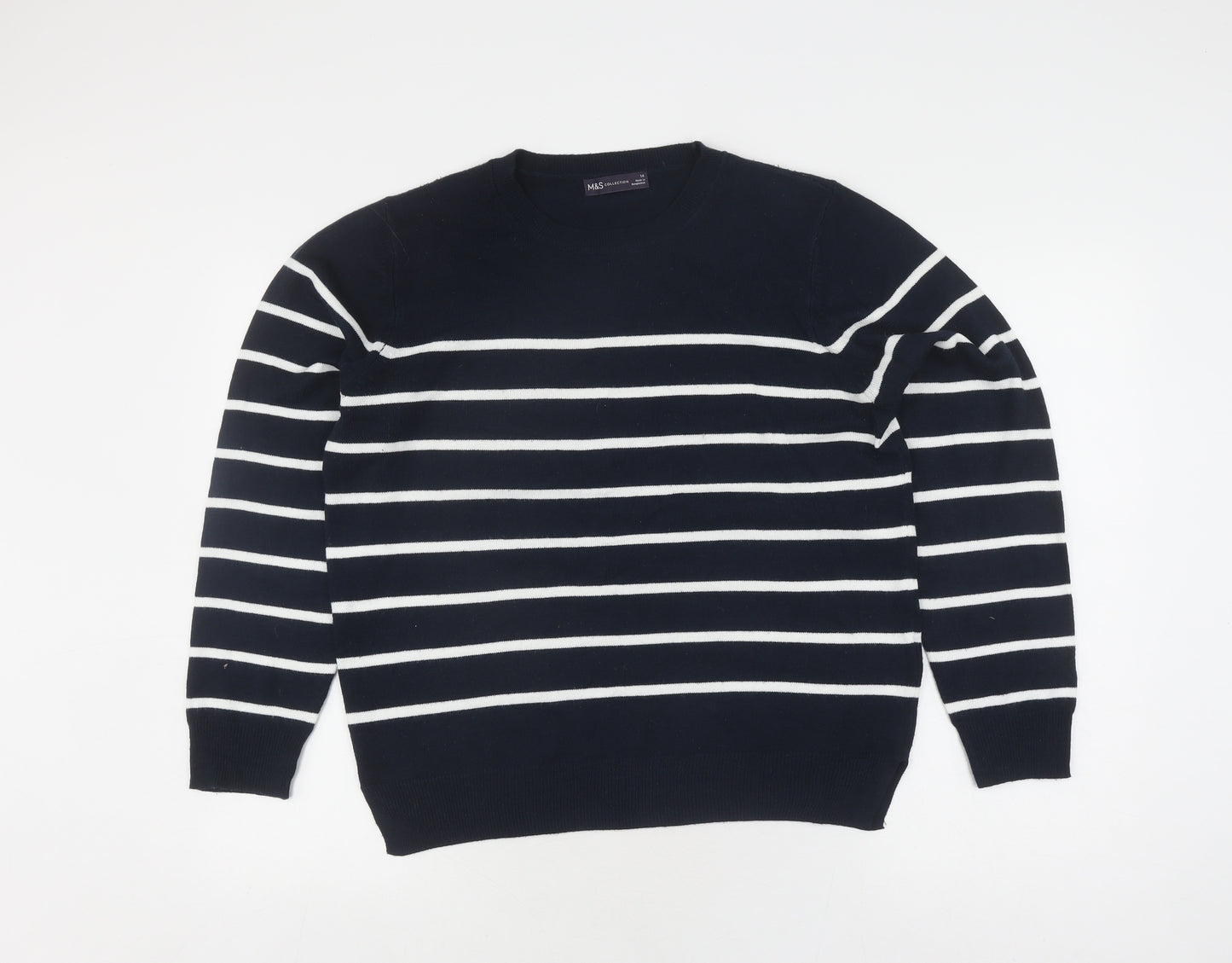 Marks and Spencer Women's Blue Striped Jumper Size 14
