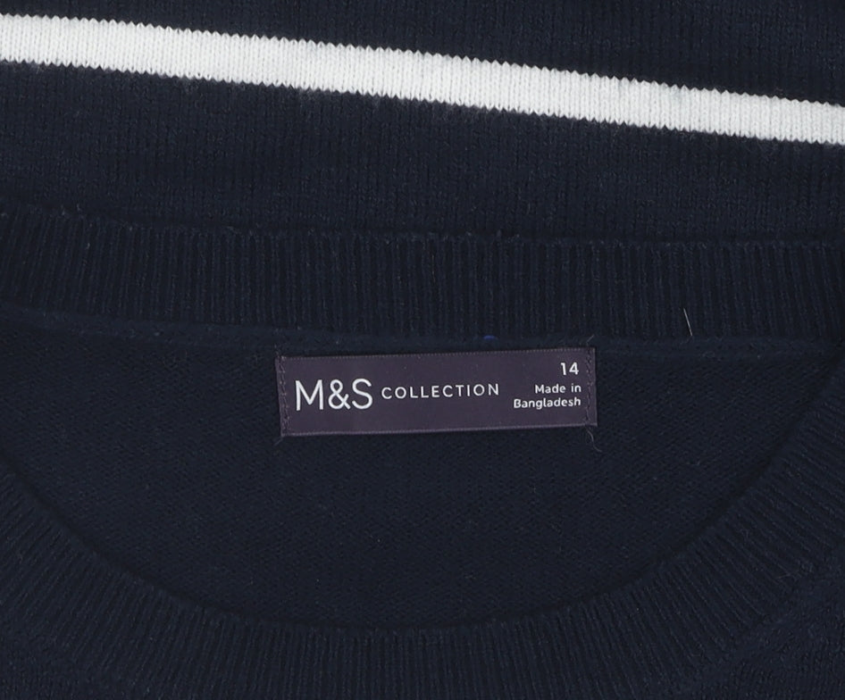 Marks and Spencer Women's Blue Striped Jumper Size 14