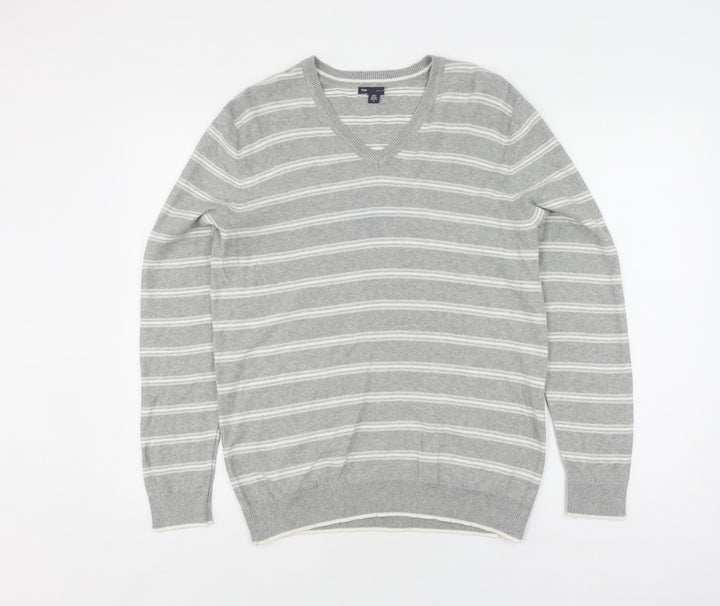 Gap Men's Grey M Pullover Striped V-Neck Jumper