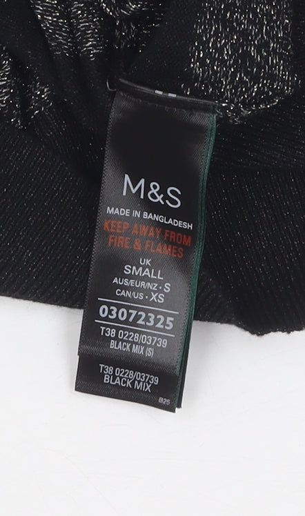 Marks and Spencer Women's Black Striped Collared Jumper Size S