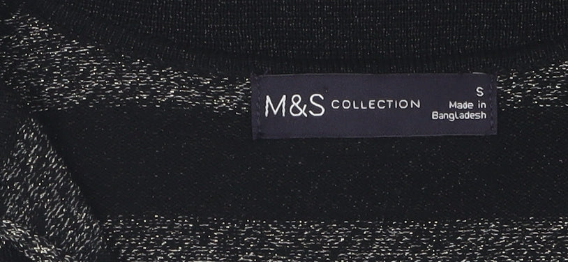 Marks and Spencer Women's Black Striped Collared Jumper Size S