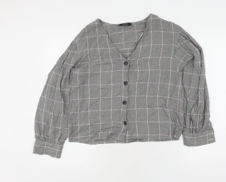 Bershka Women's Multicoloured Check Button-Up Shirt M