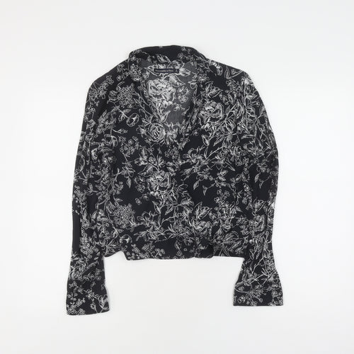 Abercrombie & Fitch Women's Small Black Floral Wrap Blouse