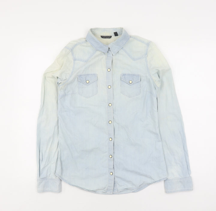 Topshop Women's Blue Denim Button-Up Shirt Size 8