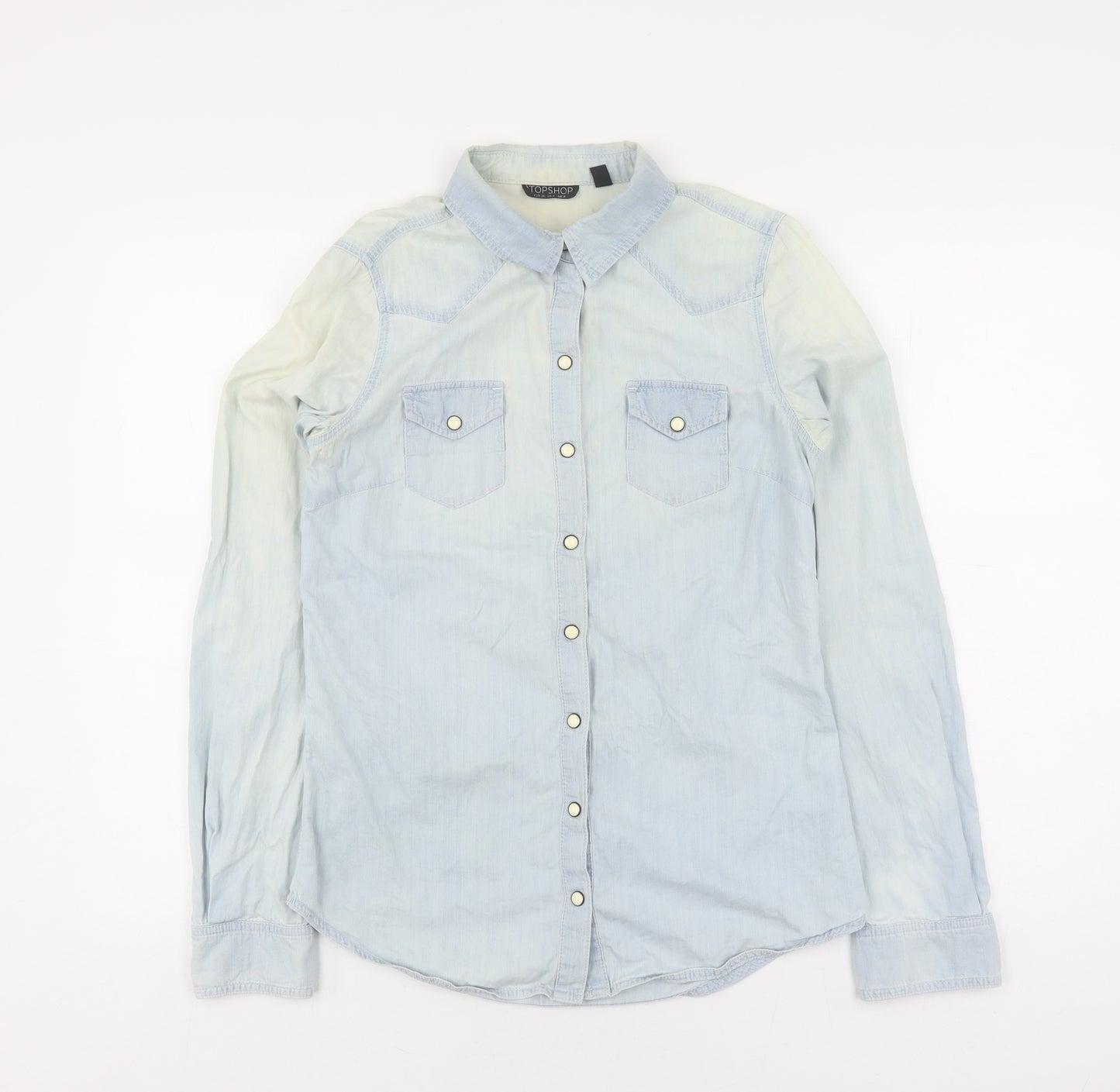 Topshop Women's Blue Denim Button-Up Shirt Size 8