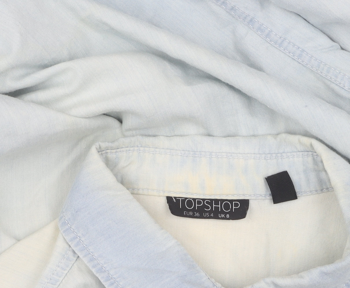 Topshop Women's Blue Denim Button-Up Shirt Size 8