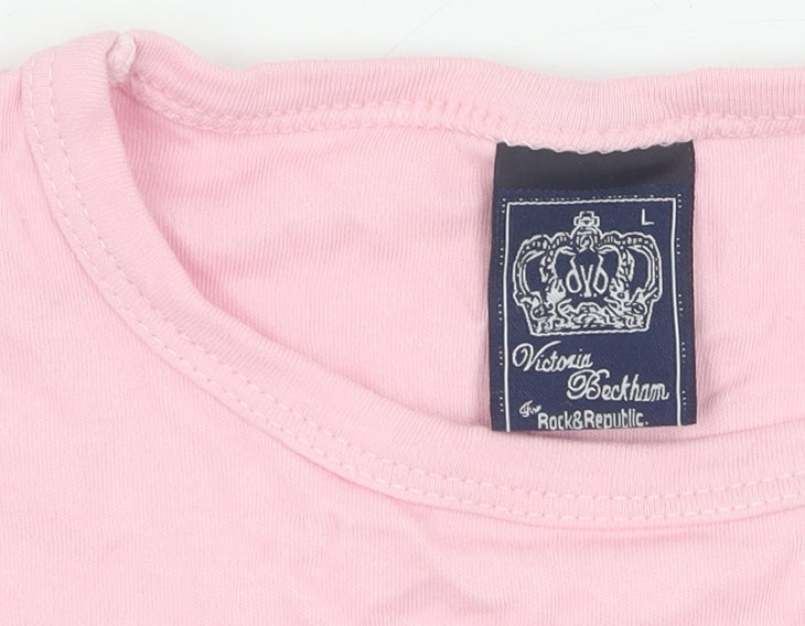 Victoria Beckham Women's Pink L T-Shirt, Embroidered Design