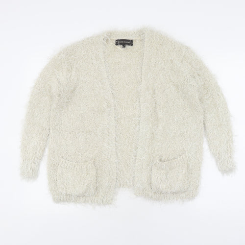 River Island Women's Ivory Cardigan, Knit, Pockets