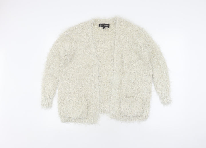River Island Women's Ivory Cardigan, Knit, Pockets