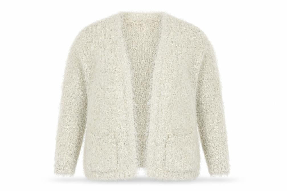 Front view of River Island Women's Ivory Cardigan, Knit, Pockets