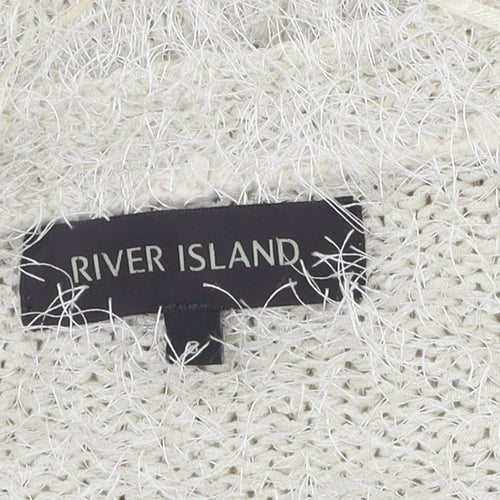 River Island Women's Ivory Cardigan, Knit, Pockets