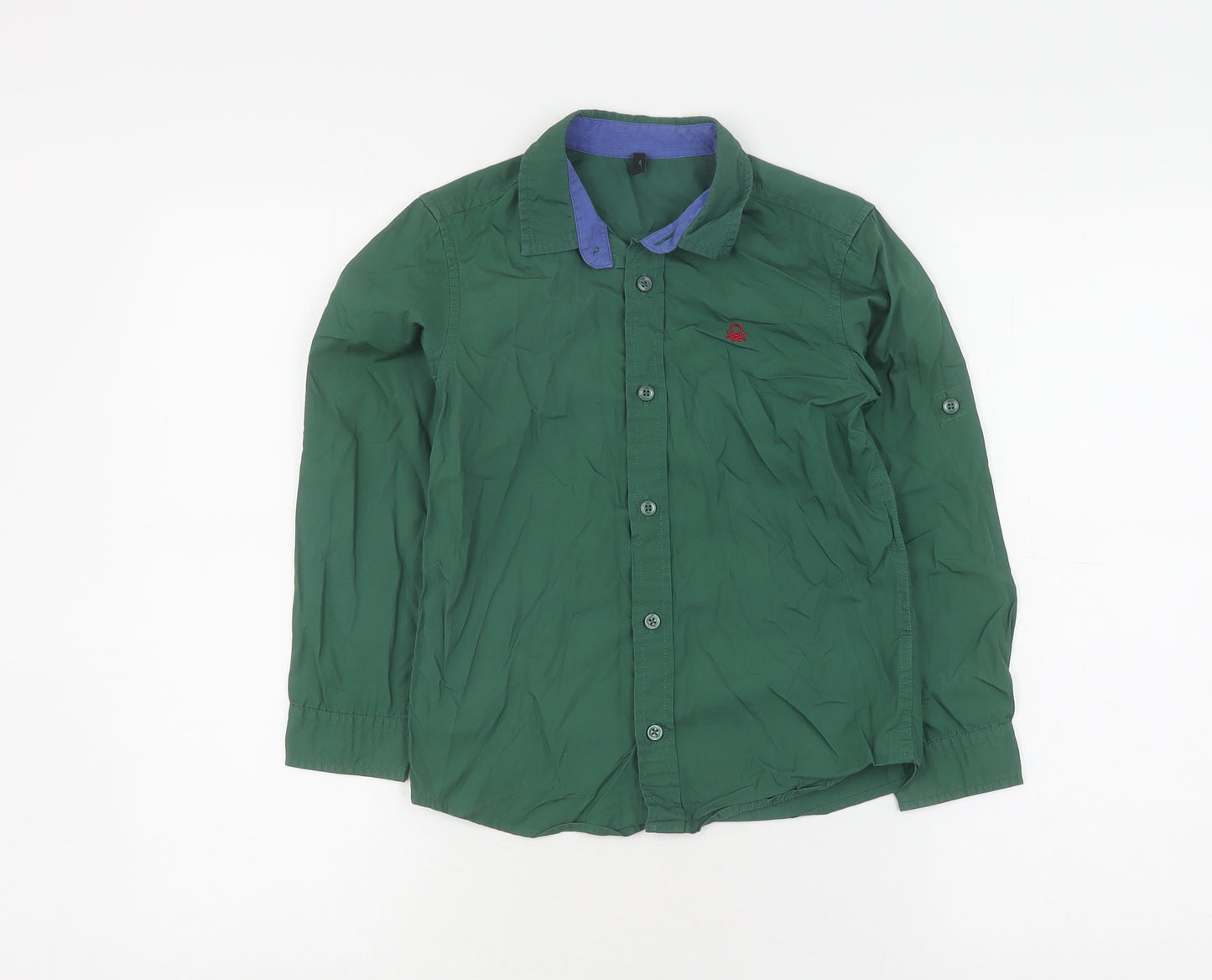 Benetton Boys Green Cotton Button-Up Shirt - Size S