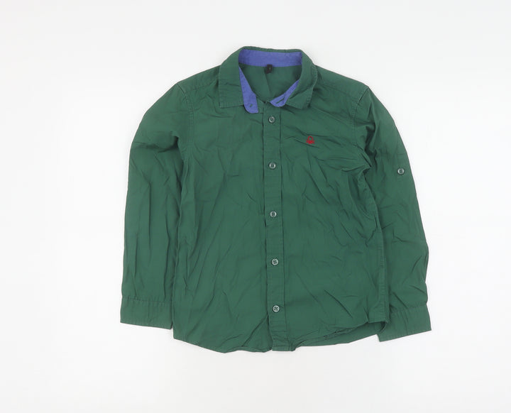 Benetton Boys Green Cotton Button-Up Shirt - Size S