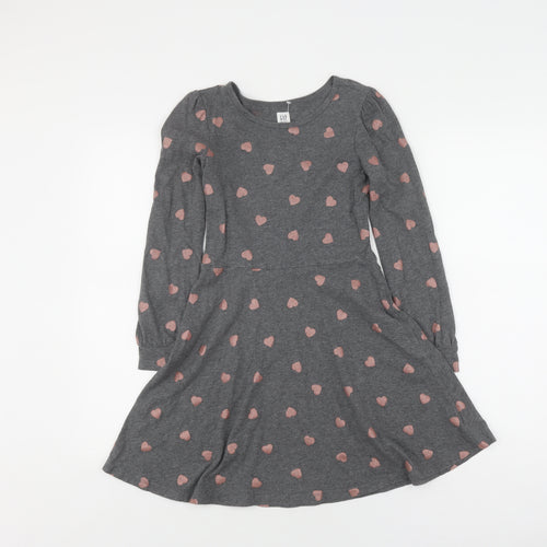 GAP Girls Grey Heart Print Skater Dress L Long Sleeve