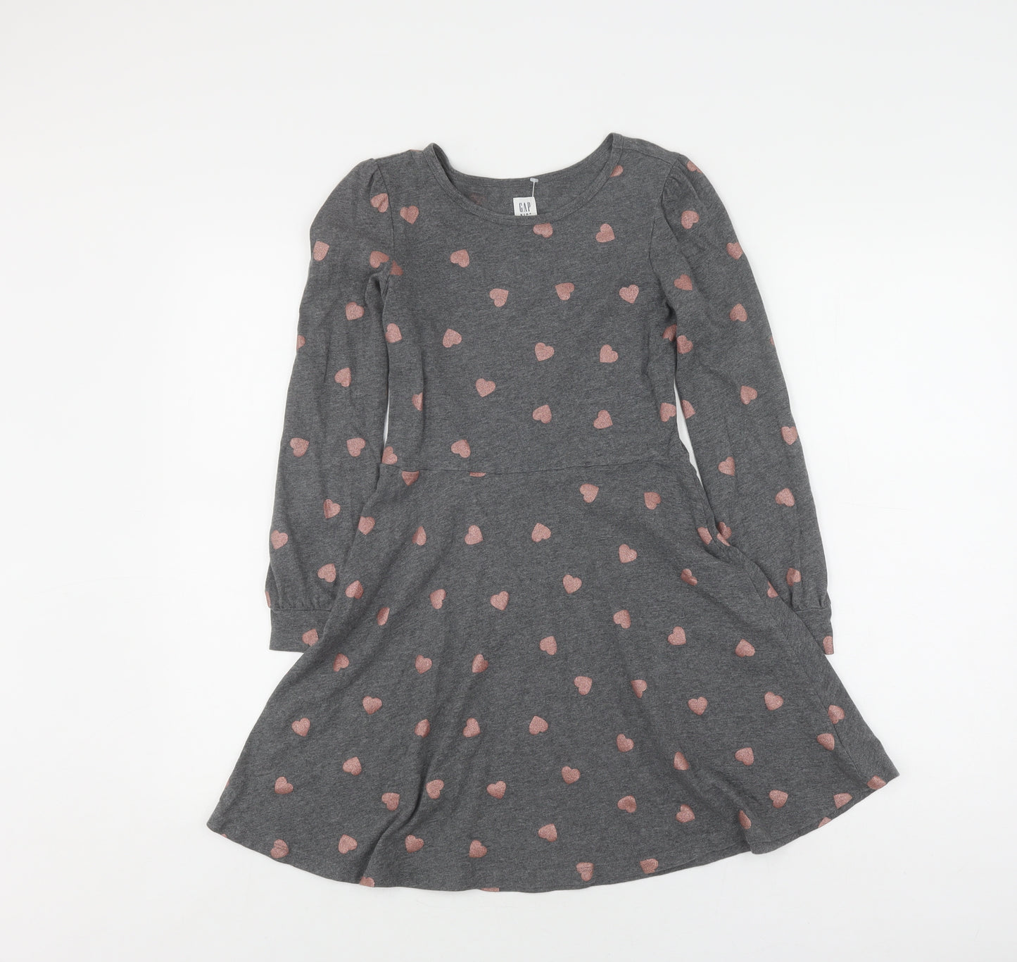 GAP Girls Grey Heart Print Skater Dress L Long Sleeve