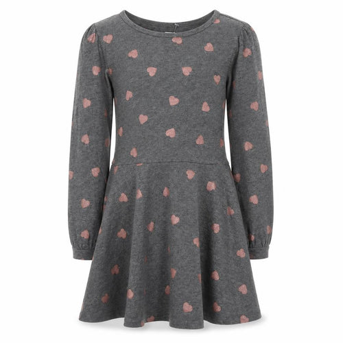 GAP Girls Grey Heart Print Skater Dress L Long Sleeve