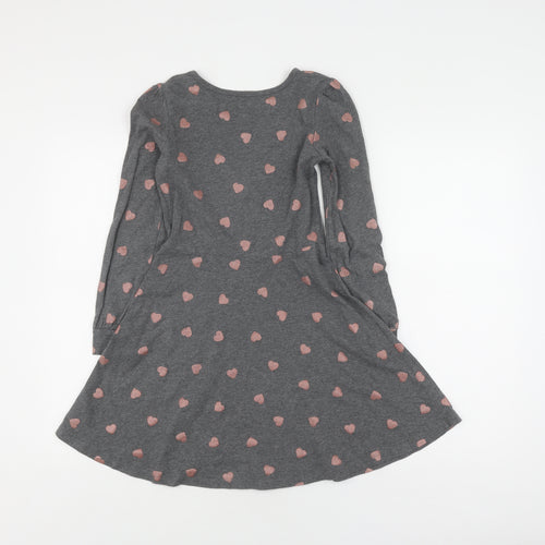 GAP Girls Grey Heart Print Skater Dress L Long Sleeve