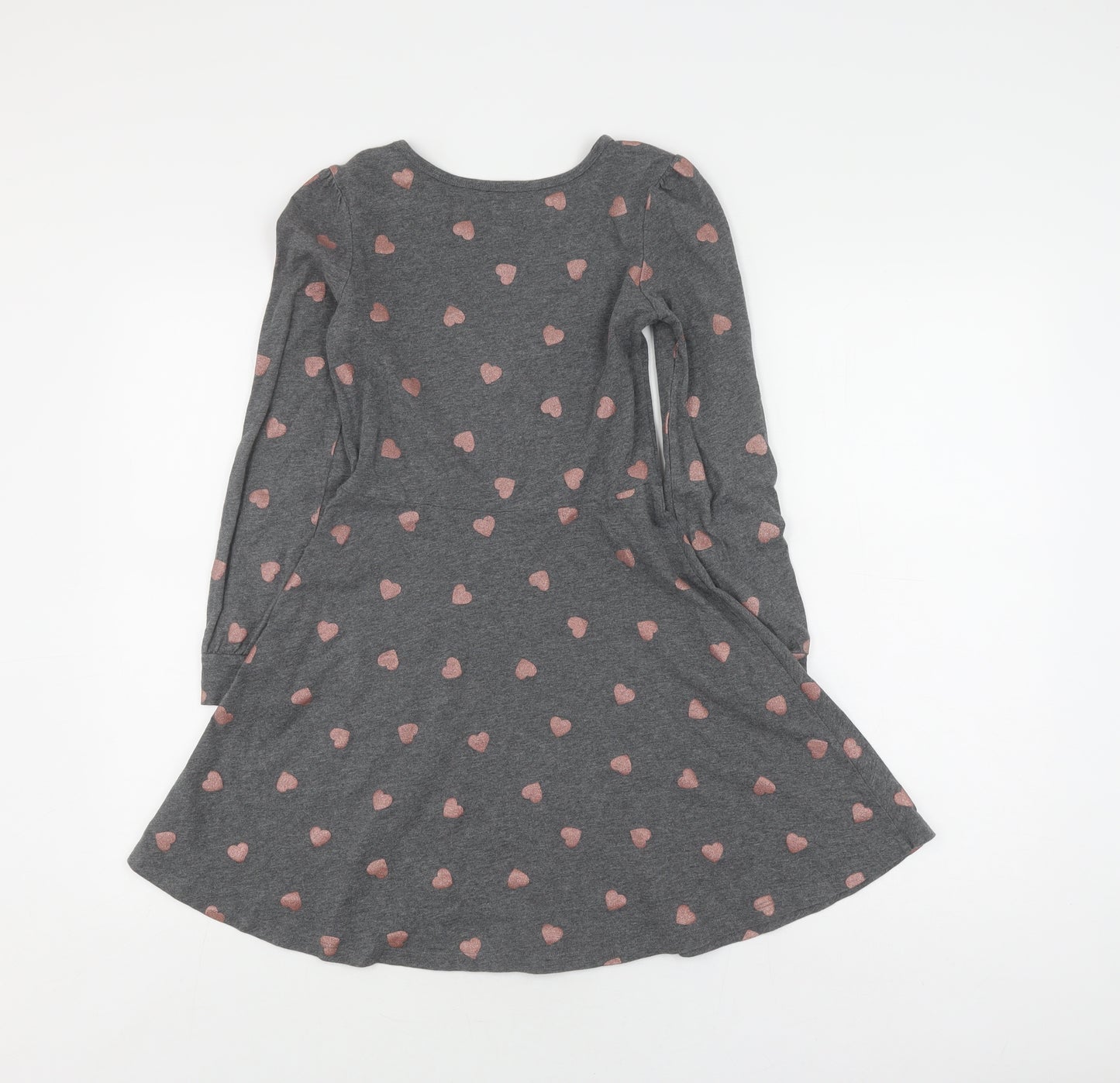 GAP Girls Grey Heart Print Skater Dress L Long Sleeve