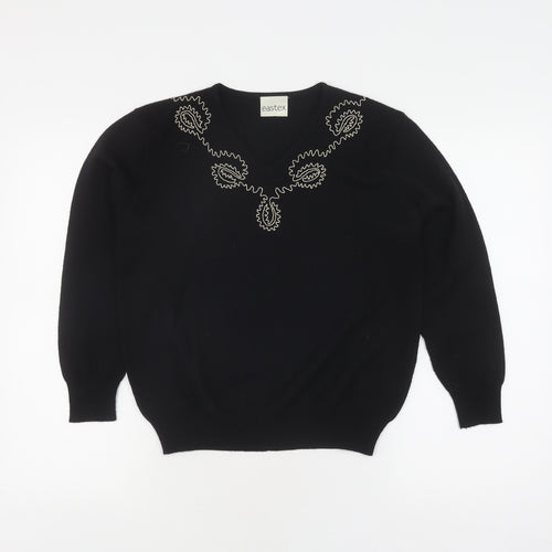 Eastex Women's Black Pullover Jumper, Size 12, Embroidered