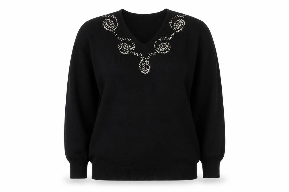 Front view of Eastex Women's Black jumper, size 12, Embroidered