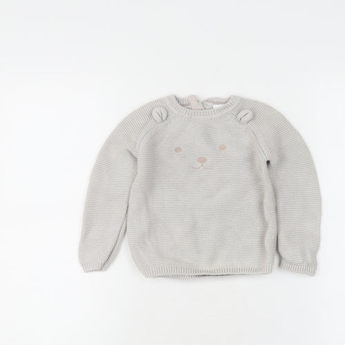 The Little White Company Grey Knit Unisex Jumper 12-18 Months
