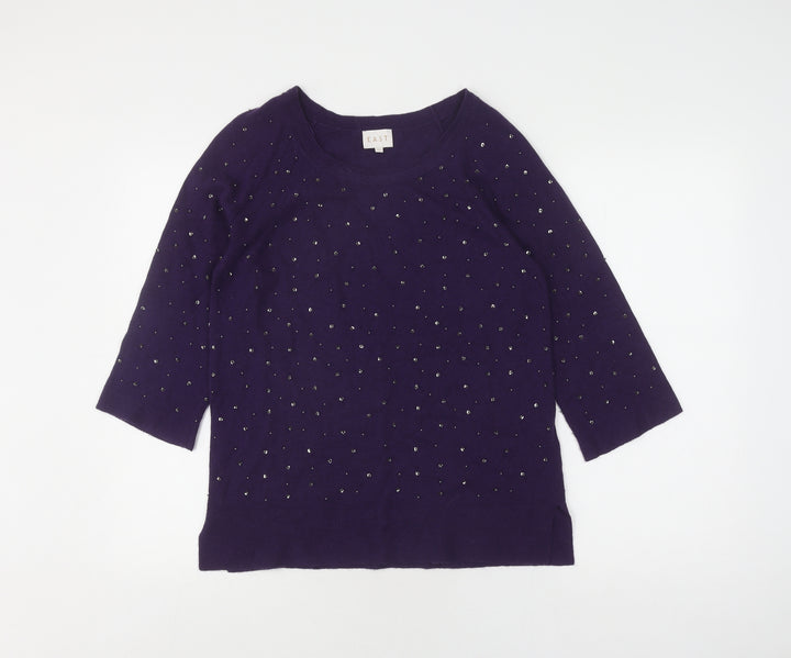 East Women's Purple Sequin Pullover Jumper XS