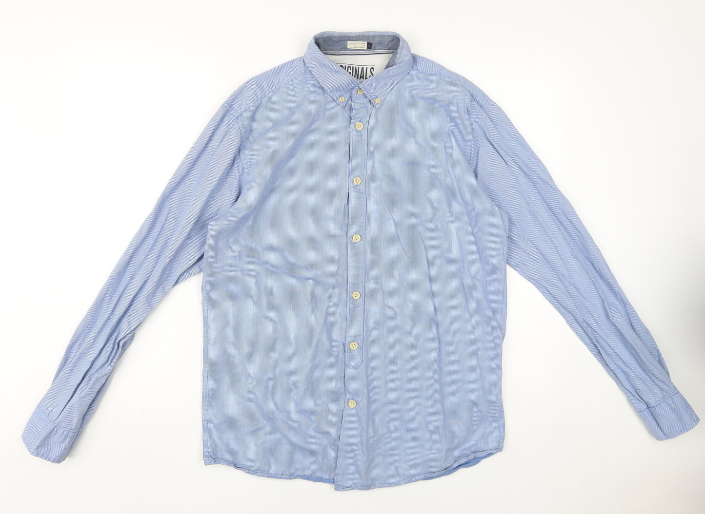 Jack & Jones Men's Blue Striped Long Sleeve Shirt - L