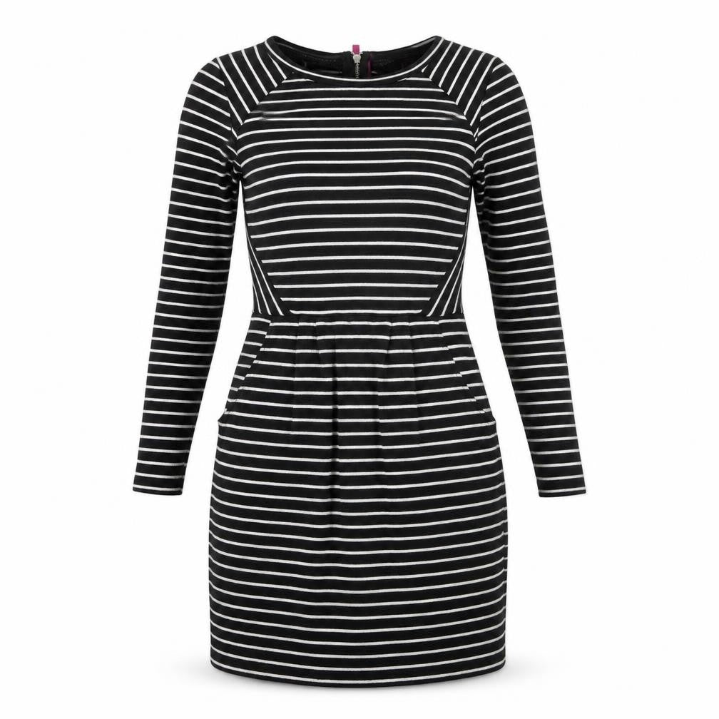 Front view of Joules Women's Black Striped Sheath Dress, size 10
