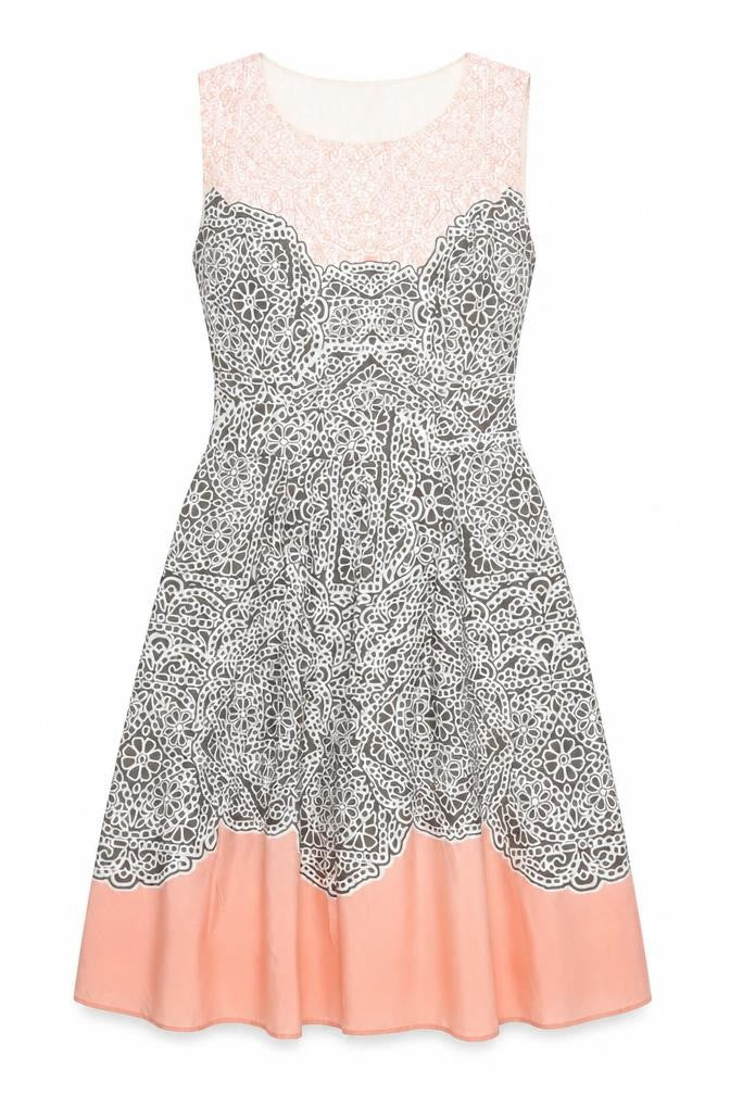 Front view of Laura Ashley Women's Pink Silk A-Line Dress, size 8