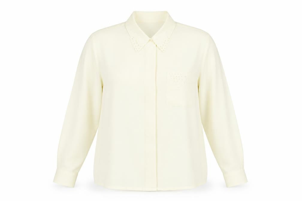 Front view of Eastex Women's Ivory Long Sleeve Blouse, size 14